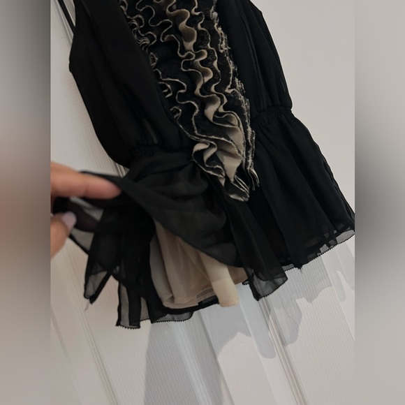 Neiman Marcus Robert Rodriguez Target Lace Ruffle Black Peplum Blouse Shirt - Picture 2 of 15